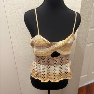 SHEIN Cream and White Sleeveless Crop Camisole